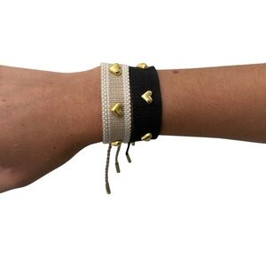 NWT 2 Woven Adjustable Bracelets with Gold Hearts